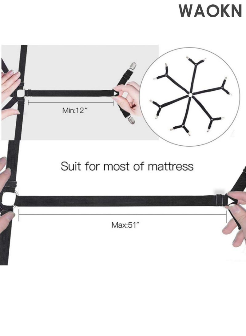 WAOKN Adjustable Elastic Fitted Sheet Straps , Crisscross Bed Sheet Fasteners Suspenders , Bed cover anti slip hexagonal fixing clip , Fit Round and Square Mattresses ,Equipped with anti marking rubber pad ( White) . - Image 3
